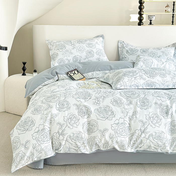 91家纺网 家纺一手货源 找家纺  元元被芯 2024新款全棉长绒棉数码印花四件套全棉四件套纯棉四件套 芙花瑶-米