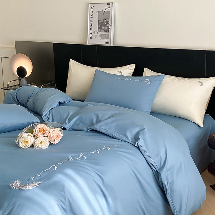 91家纺网 家纺一手货源 找家纺  澳梵家居 2024新款【知羽】系列60s刺绣全棉四件套 知羽-绅士蓝