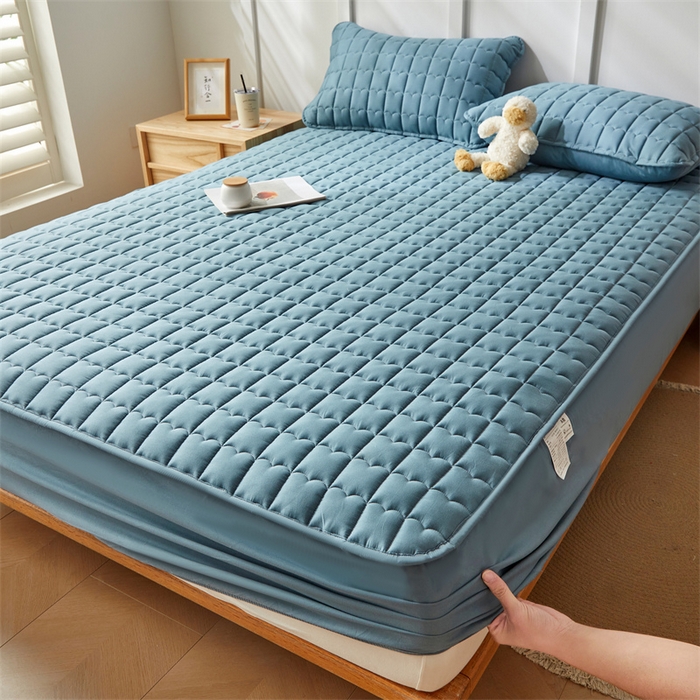 91家纺网 家纺一手货源 找家纺 雯豆家纺 2024新款A类全棉纯棉夹棉床笠三件套印花床笠 全棉夹棉床笠-午夜蓝