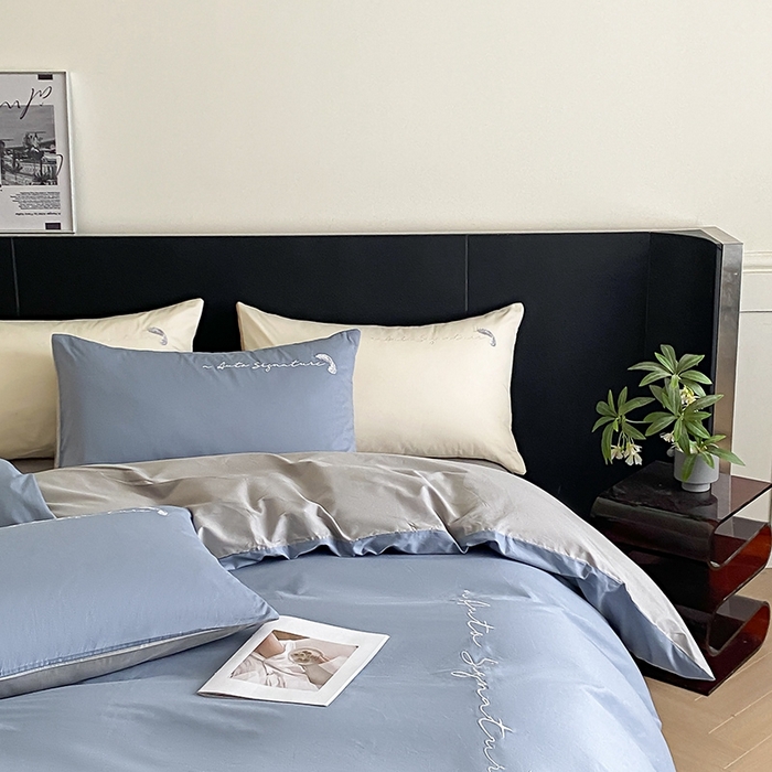 91家纺网 家纺一手货源 找家纺  澳梵家居 2024新款【知羽】系列60s刺绣全棉四件套 知羽-莱茵蓝