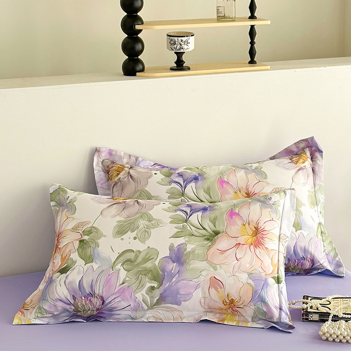 91家纺网 家纺一手货源 找家纺  元元被芯 2024新款全棉长绒棉数码印花四件套全棉四件套纯棉四件套 花的旅途-紫