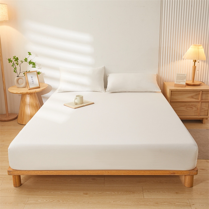 91家纺网 家纺一手货源 找家纺 雯豆 2024春夏新款纯色素色全棉床笠三件套纯棉床罩保护套 全棉单层床笠-象牙白