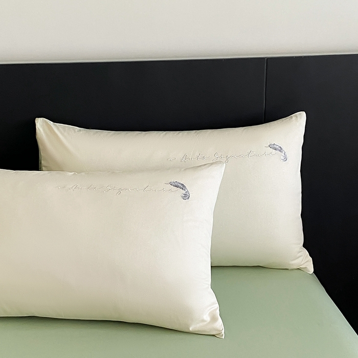 91家纺网 家纺一手货源 找家纺  澳梵家居 2024新款【知羽】系列60s刺绣全棉四件套 知羽-奶白绿