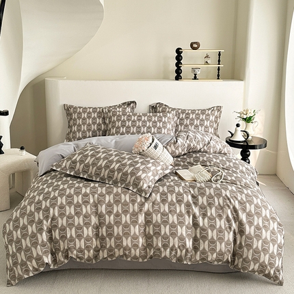  元元被芯 2024新款全棉长绒棉数码印花四件套全棉四件套纯棉四件套 几何汇-咖