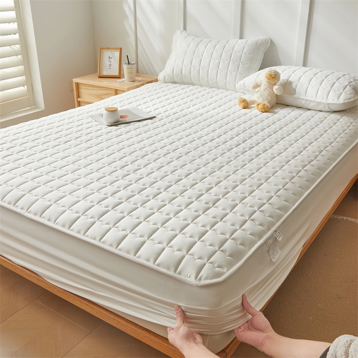 91家纺网 家纺一手货源 找家纺 雯豆家纺 2024新款A类全棉纯棉夹棉床笠三件套印花床笠 全棉夹棉床笠-象牙白