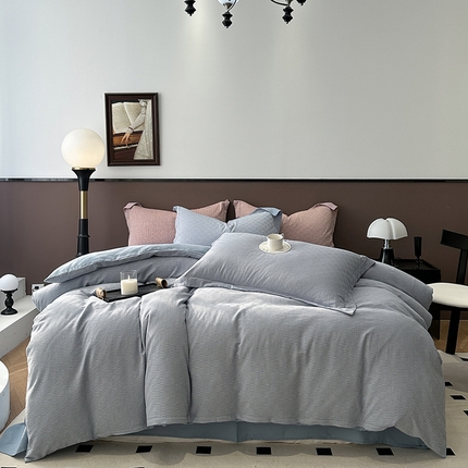 91家纺网 家纺一手货源 找家纺  尚品本色 2024新款60支全棉人字提花四件套 罗意威-天蓝