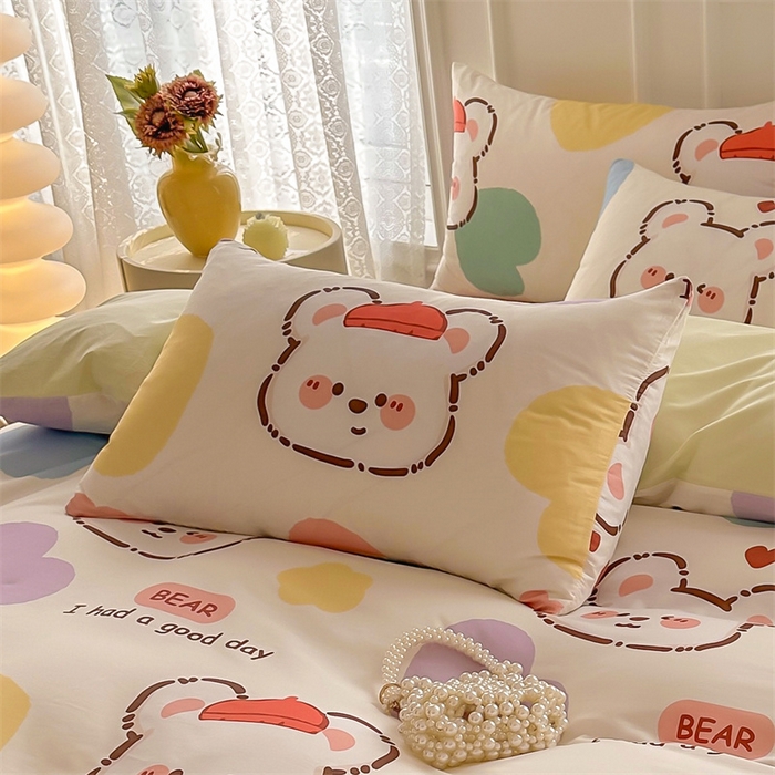 91家纺网 家纺一手货源 找家纺 雯豆 2024新款全棉纯棉枕套一对装 全棉单层枕套-库洛熊