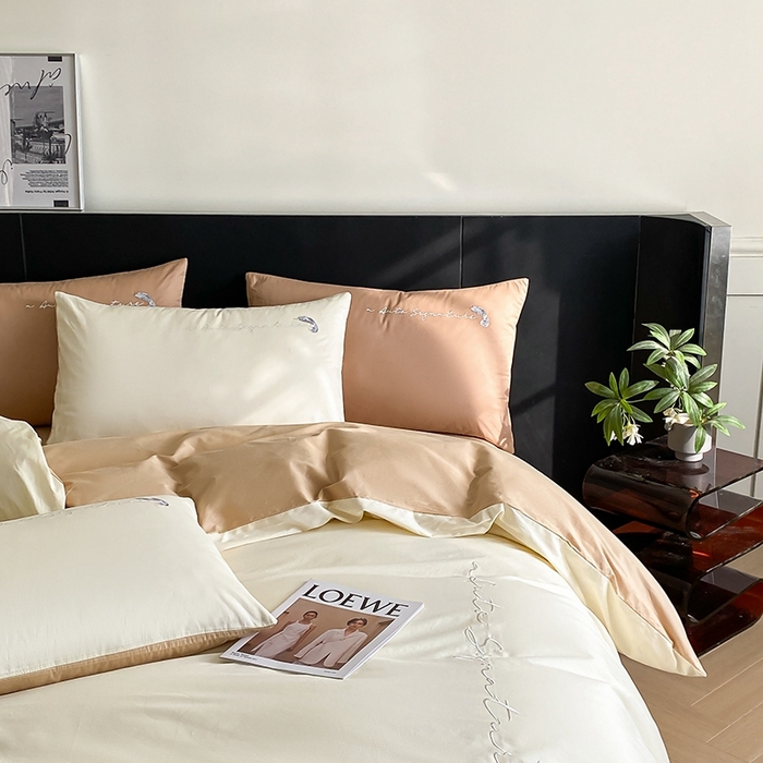 91家纺网 家纺一手货源 找家纺  澳梵家居 2024新款【知羽】系列60s刺绣全棉四件套 知羽-奶昔白