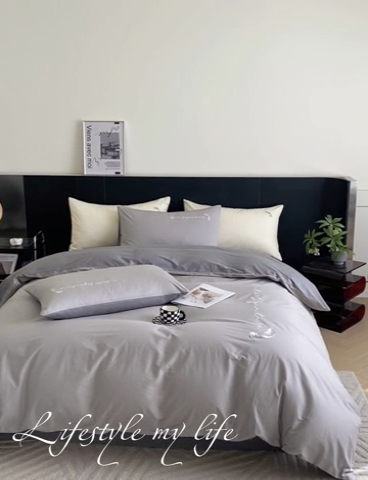 91家纺网 家纺一手货源 找家纺  澳梵家居 2024新款【知羽】系列60s刺绣全棉四件套 知羽-椰子灰