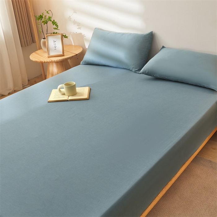 91家纺网 家纺一手货源 找家纺 雯豆 2024春夏新款纯色素色全棉床笠三件套纯棉床罩保护套 全棉单层床笠-午夜蓝