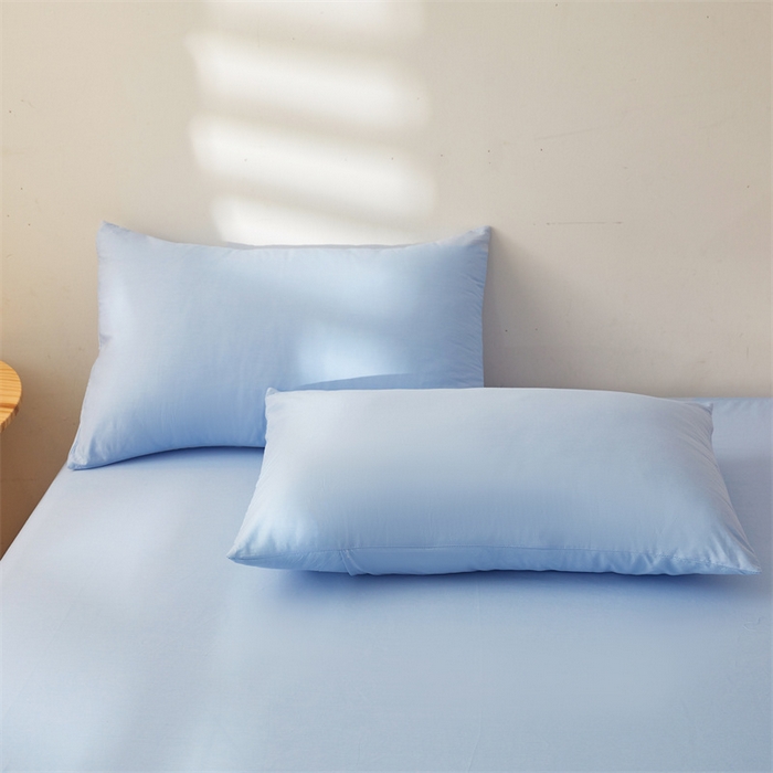91家纺网 家纺一手货源 找家纺 雯豆 2024春夏新款纯色素色全棉床笠三件套纯棉床罩保护套 全棉单层床笠-云川蓝