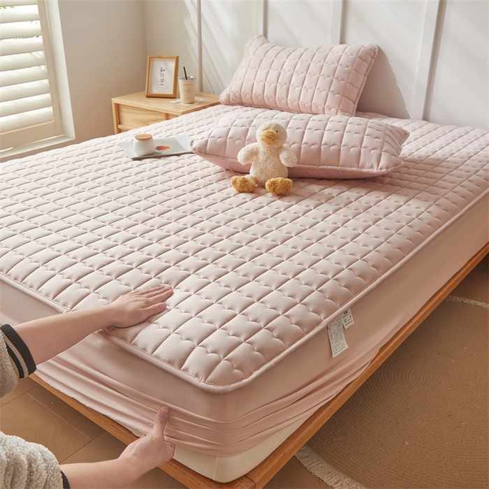 91家纺网 家纺一手货源 找家纺 （总）雯豆家纺 2024新款A类全棉夹棉床笠三件套纯色纯棉床笠