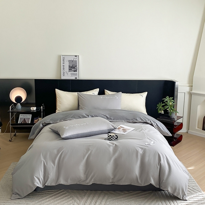 91家纺网 家纺一手货源 找家纺  澳梵家居 2024新款【知羽】系列60s刺绣全棉四件套 知羽-椰子灰