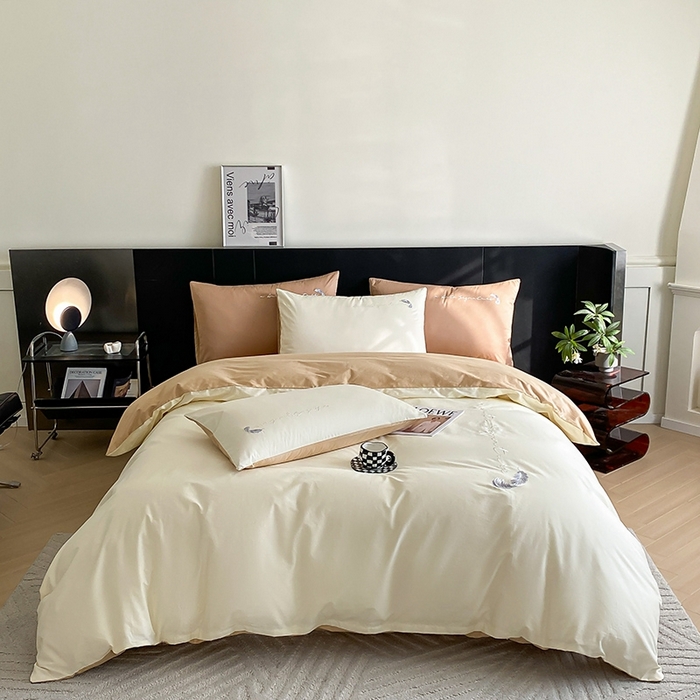 91家纺网 家纺一手货源 找家纺  澳梵家居 2024新款【知羽】系列60s刺绣全棉四件套 知羽-奶昔白