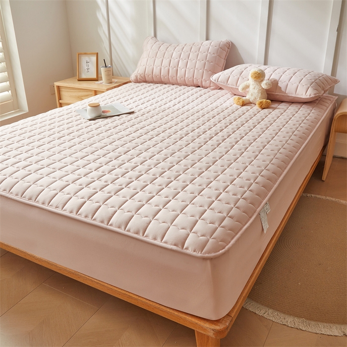 91家纺网 家纺一手货源 找家纺 （总）雯豆家纺 2024新款A类全棉夹棉床笠三件套纯色纯棉床笠