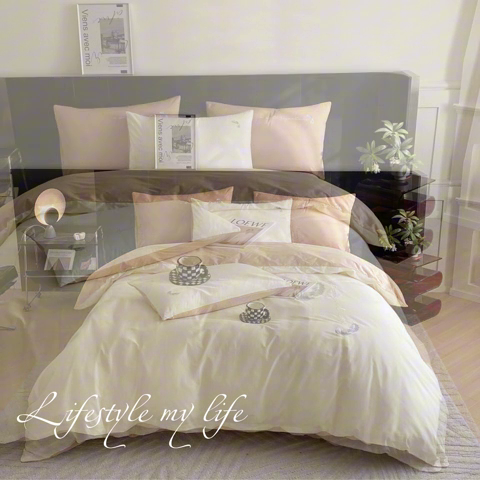 91家纺网 家纺一手货源 找家纺  澳梵家居 2024新款【知羽】系列60s刺绣全棉四件套 知羽-奶昔白