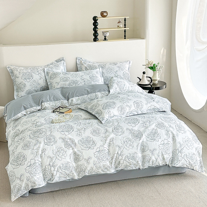 91家纺网 家纺一手货源 找家纺  元元被芯 2024新款全棉长绒棉数码印花四件套全棉四件套纯棉四件套 芙花瑶-米