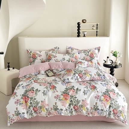  元元被芯 2024新款全棉长绒棉数码印花四件套全棉四件套纯棉四件套 爱情故事-米