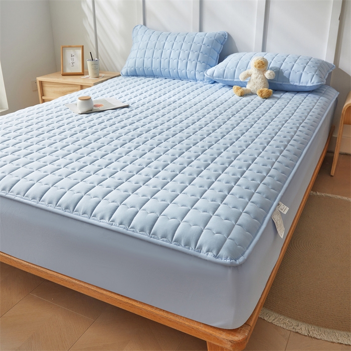 91家纺网 家纺一手货源 找家纺 雯豆家纺 2024新款A类全棉纯棉夹棉床笠三件套印花床笠 全棉夹棉床笠-云川蓝