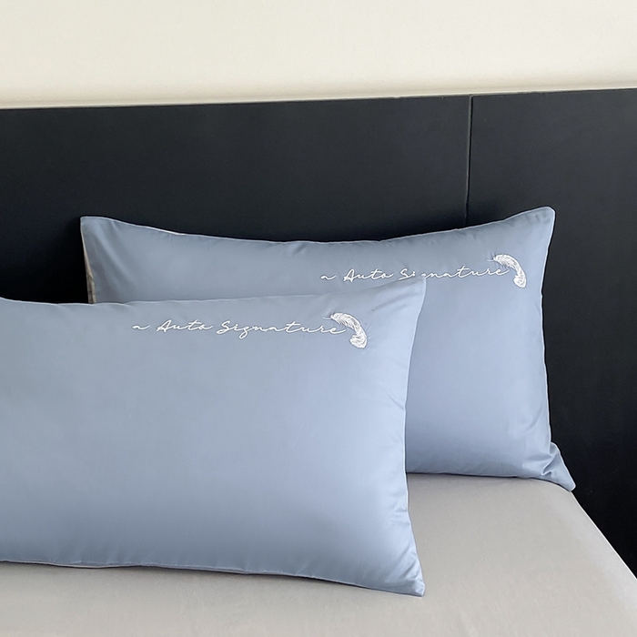 91家纺网 家纺一手货源 找家纺  澳梵家居 2024新款【知羽】系列60s刺绣全棉四件套 知羽-莱茵蓝