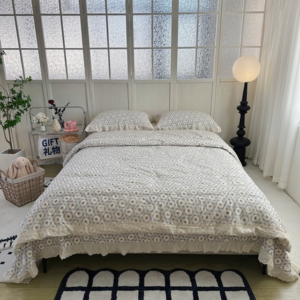 佰织鑫家居（会员-5元） 2024新款全棉法式床盖款春秋被四件套 花岛兔