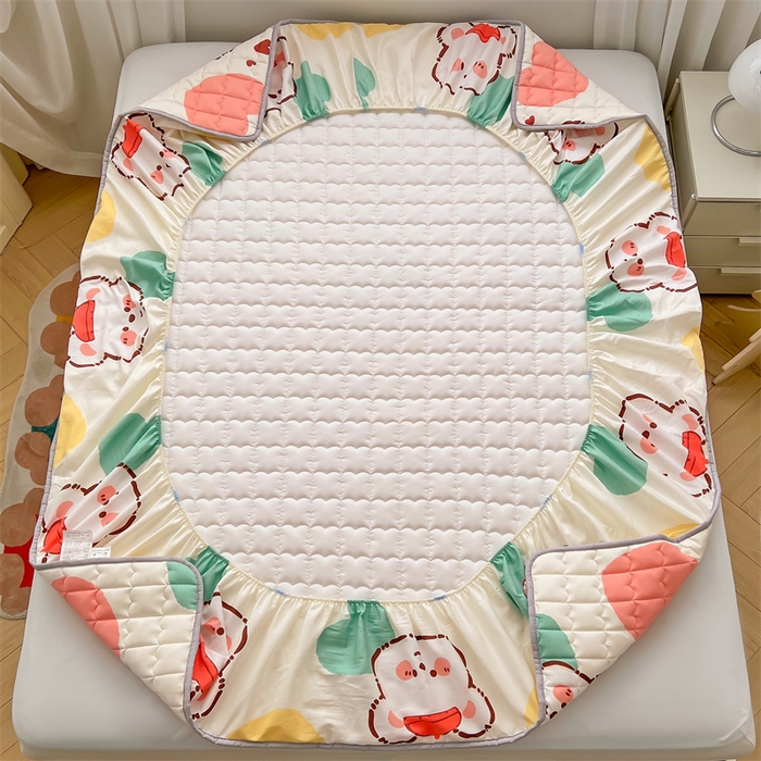 91家纺网 家纺一手货源 找家纺 雯豆家纺 2024新款A类全棉纯棉夹棉床笠三件套印花床笠 全棉夹棉床笠-库洛熊