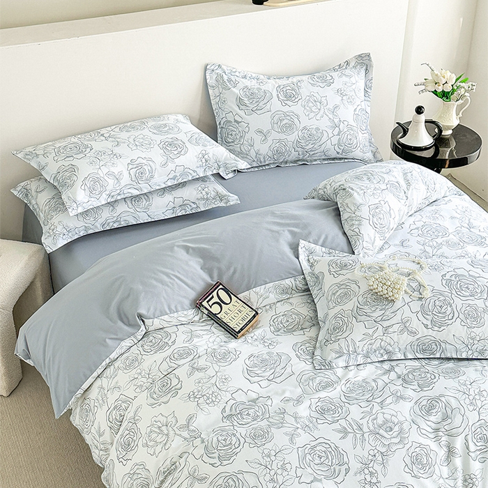 91家纺网 家纺一手货源 找家纺  元元被芯 2024新款全棉长绒棉数码印花四件套全棉四件套纯棉四件套 芙花瑶-米