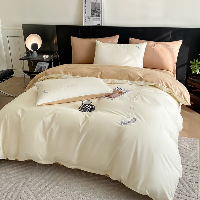 91家纺网 家纺一手货源 找家纺  澳梵家居 2024新款【知羽】系列60s刺绣全棉四件套 知羽-奶昔白