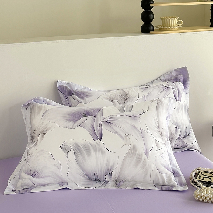 91家纺网 家纺一手货源 找家纺  元元被芯 2024新款全棉长绒棉数码印花四件套全棉四件套纯棉四件套 步步生莲-紫