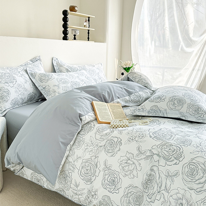 91家纺网 家纺一手货源 找家纺  元元被芯 2024新款全棉长绒棉数码印花四件套全棉四件套纯棉四件套 芙花瑶-米