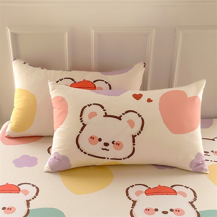 91家纺网 家纺一手货源 找家纺 雯豆 2024新款全棉纯棉枕套一对装 全棉单层枕套-库洛熊