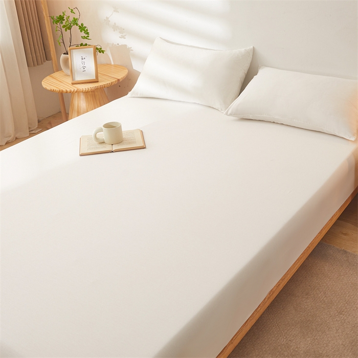 91家纺网 家纺一手货源 找家纺 雯豆 2024春夏新款纯色素色全棉床笠三件套纯棉床罩保护套 全棉单层床笠-象牙白