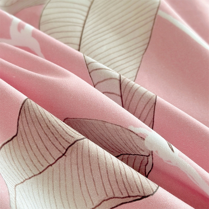 91家纺网 家纺一手货源 找家纺  元元被芯 2024新款全棉长绒棉数码印花四件套全棉四件套纯棉四件套 迷离叶色-粉