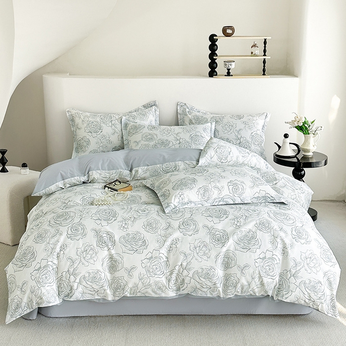 91家纺网 家纺一手货源 找家纺  元元被芯 2024新款全棉长绒棉数码印花四件套全棉四件套纯棉四件套 芙花瑶-米