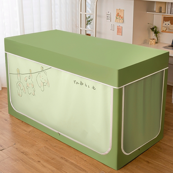 91家纺网 家纺一手货源 找家纺 青竹苑 2024新款涂银强遮光学生蚊帐上下铺坐床蚊帐 呆萌兔绿色