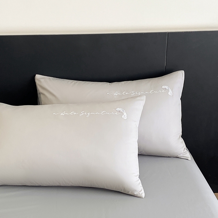 91家纺网 家纺一手货源 找家纺  澳梵家居 2024新款【知羽】系列60s刺绣全棉四件套 知羽-椰子灰