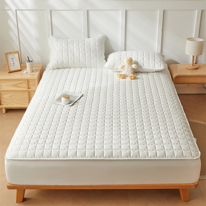 91家纺网 家纺一手货源 找家纺 雯豆家纺 2024新款A类全棉夹棉床笠三件套纯色纯棉床笠 全棉夹棉床笠-象牙白