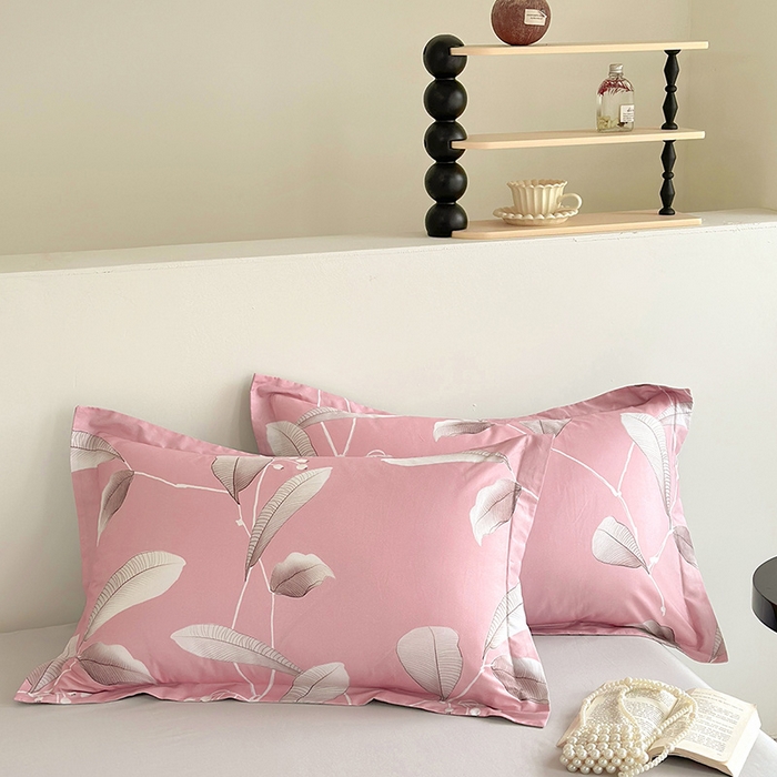 91家纺网 家纺一手货源 找家纺  元元被芯 2024新款全棉长绒棉数码印花四件套全棉四件套纯棉四件套 迷离叶色-粉