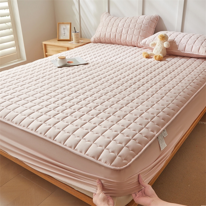 91家纺网 家纺一手货源 找家纺 （总）雯豆家纺 2024新款A类全棉夹棉床笠三件套纯色纯棉床笠