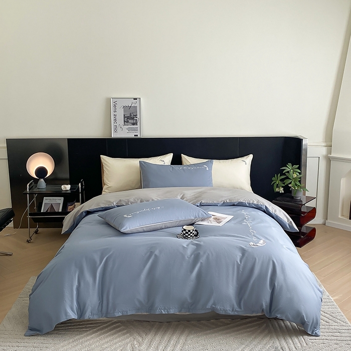 91家纺网 家纺一手货源 找家纺  澳梵家居 2024新款【知羽】系列60s刺绣全棉四件套 知羽-莱茵蓝