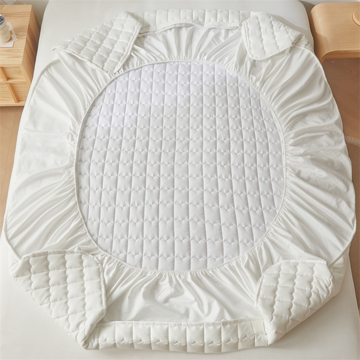 91家纺网 家纺一手货源 找家纺 雯豆家纺 2024新款A类全棉纯棉夹棉床笠三件套印花床笠 全棉夹棉床笠-象牙白