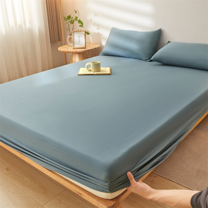 91家纺网 家纺一手货源 找家纺 雯豆 2024春夏新款纯色素色全棉床笠三件套纯棉床罩保护套 全棉单层床笠-午夜蓝