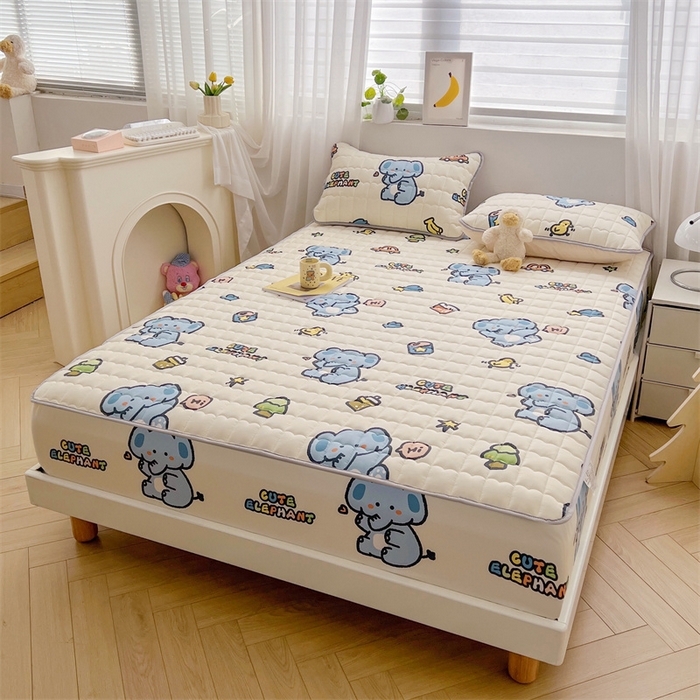 91家纺网 家纺一手货源 找家纺 雯豆家纺 2024新款A类全棉纯棉夹棉床笠三件套印花床笠 全棉夹棉床笠-小象先生