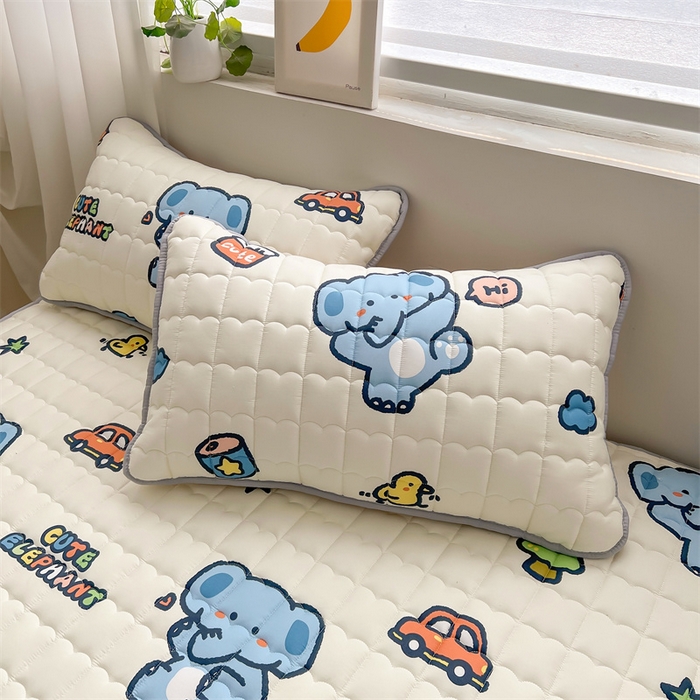 91家纺网 家纺一手货源 找家纺 雯豆家纺 2024新款A类全棉纯棉夹棉床笠三件套印花床笠 全棉夹棉床笠-小象先生