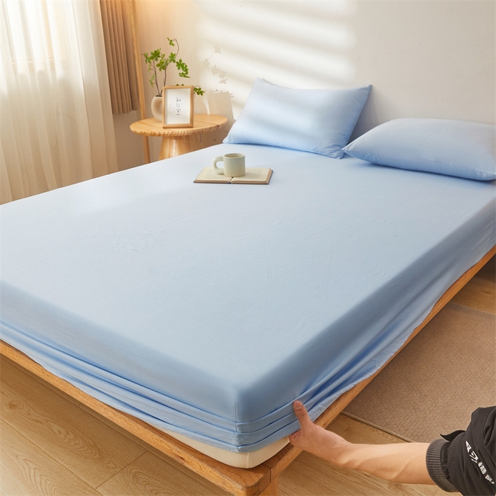 91家纺网 家纺一手货源 找家纺 雯豆家纺 2024新款全棉纯棉小清新印花床笠单层床垫保护套 全棉单层床笠-云川蓝