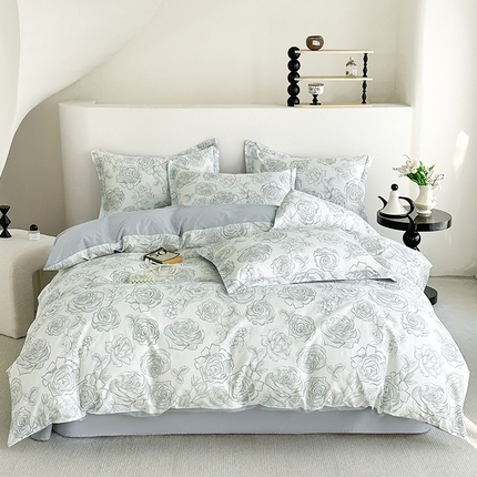 91家纺网 家纺一手货源 找家纺  元元被芯 2024新款全棉长绒棉数码印花四件套全棉四件套纯棉四件套 芙花瑶-米