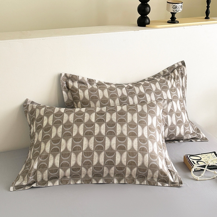 91家纺网 家纺一手货源 找家纺  元元被芯 2024新款全棉长绒棉数码印花四件套全棉四件套纯棉四件套 几何汇-咖