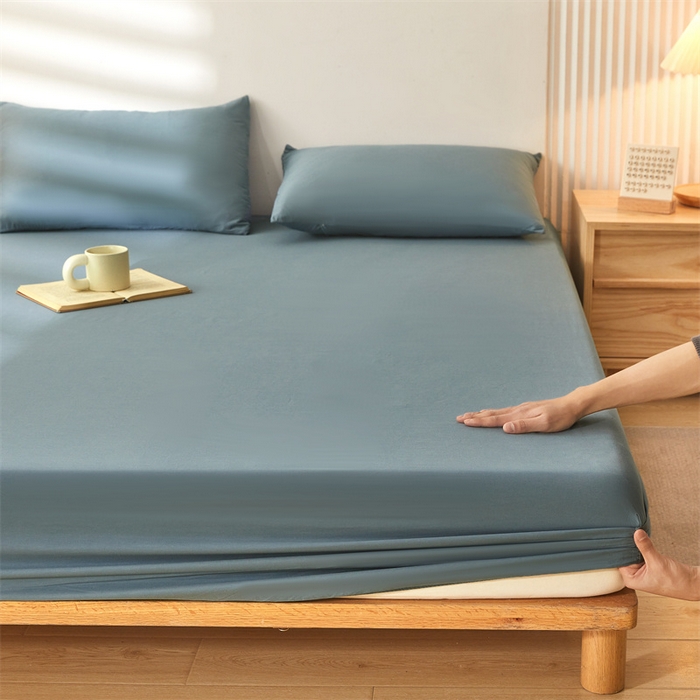 91家纺网 家纺一手货源 找家纺 雯豆 2024春夏新款纯色素色全棉床笠三件套纯棉床罩保护套 全棉单层床笠-午夜蓝