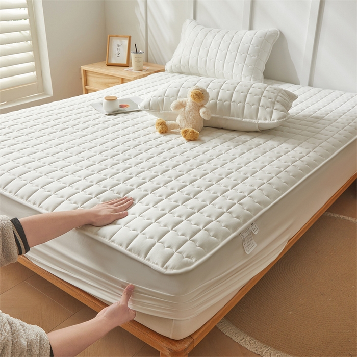 91家纺网 家纺一手货源 找家纺 雯豆家纺 2024新款A类全棉纯棉夹棉床笠三件套印花床笠 全棉夹棉床笠-象牙白