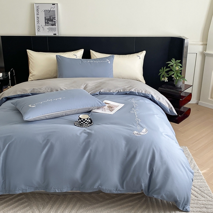 91家纺网 家纺一手货源 找家纺  澳梵家居 2024新款【知羽】系列60s刺绣全棉四件套 知羽-莱茵蓝